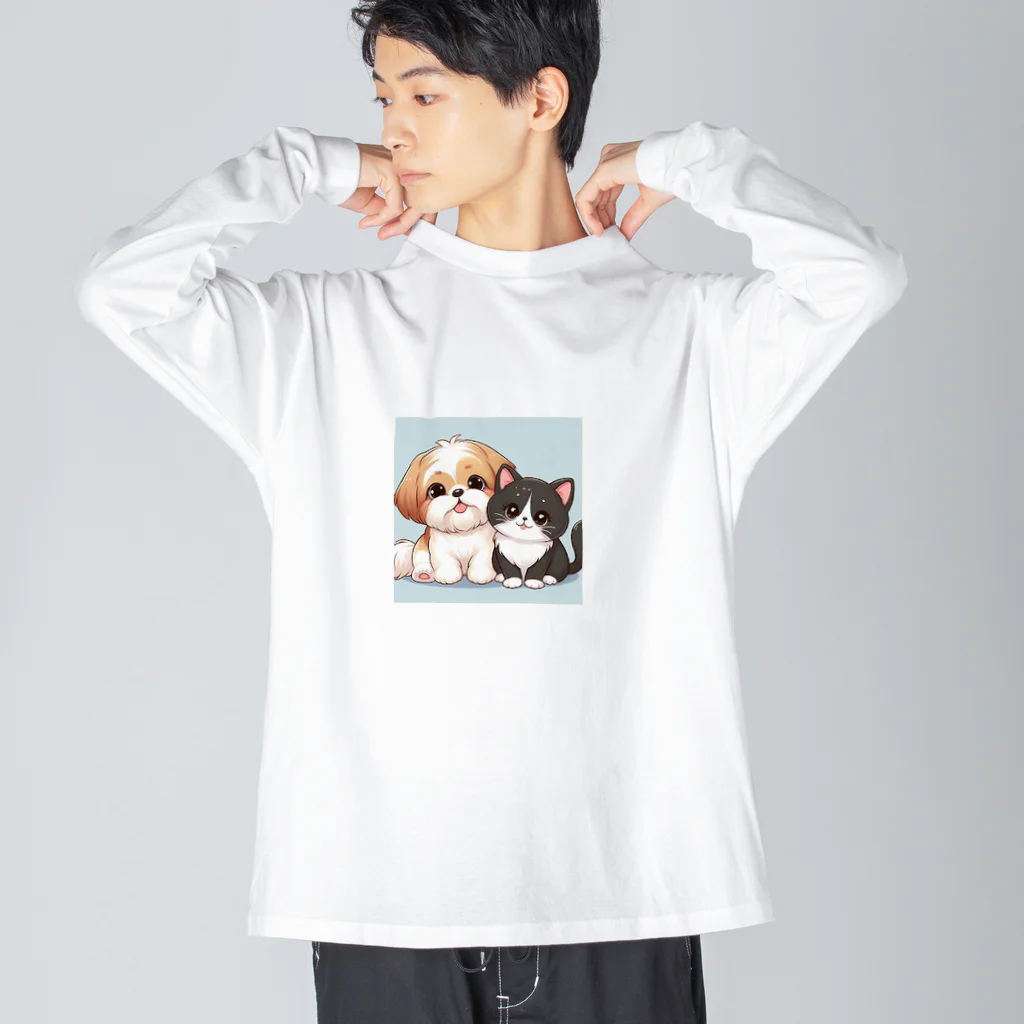 ワンコとにゃんちゃんズのシーズーと白黒にゃんこ Big Long Sleeve T-Shirt