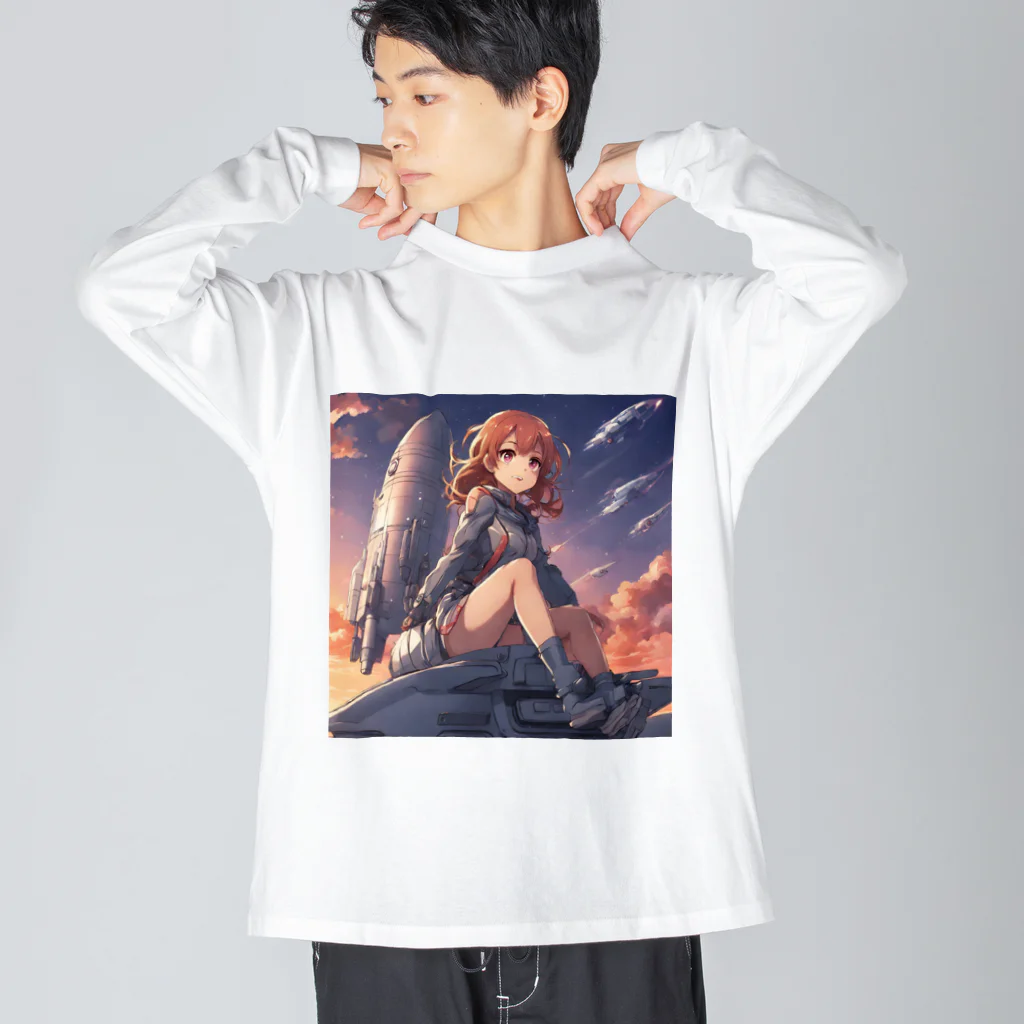 プリンゴブリンの夕陽に輝くロケット子さん ビッグシルエットロングスリーブTシャツ