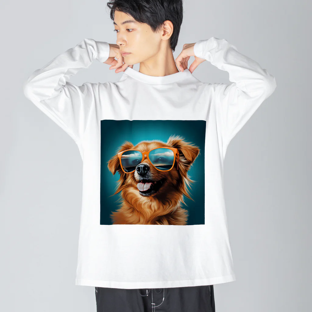 AQUAMETAVERSEのサングラスをかけた、かわいい犬 Marsa 106 ビッグシルエットロングスリーブTシャツ