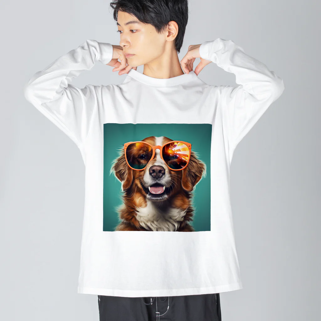 AQUAMETAVERSEのサングラスをかけた、かわいい犬 Marsa 106 ビッグシルエットロングスリーブTシャツ