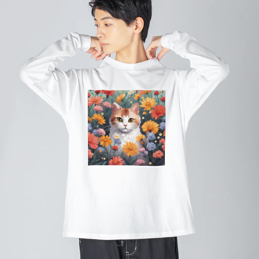 FLOWERアニマルのロココFLOWERキャットコスモス Big Long Sleeve T-Shirt