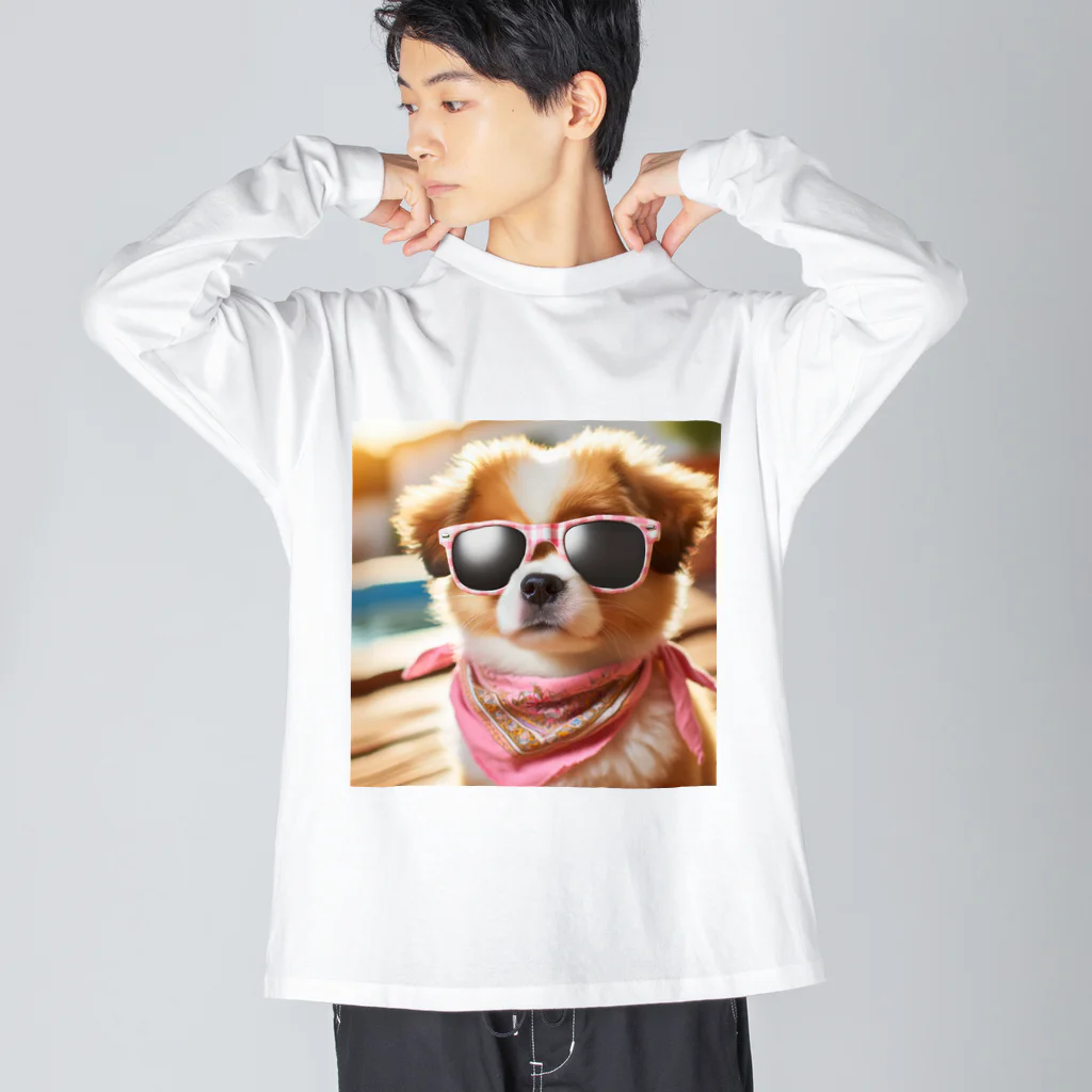 AQUAMETAVERSEのサングラスをかけた、かわいい犬 Marsa 106 Big Long Sleeve T-Shirt