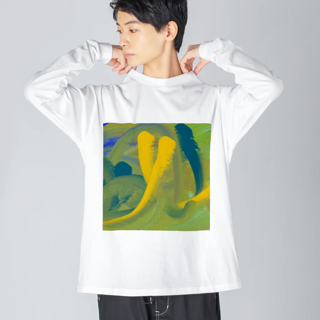 納豆ごはんの緑と黄色と青緑の混色 Big Long Sleeve T-Shirt