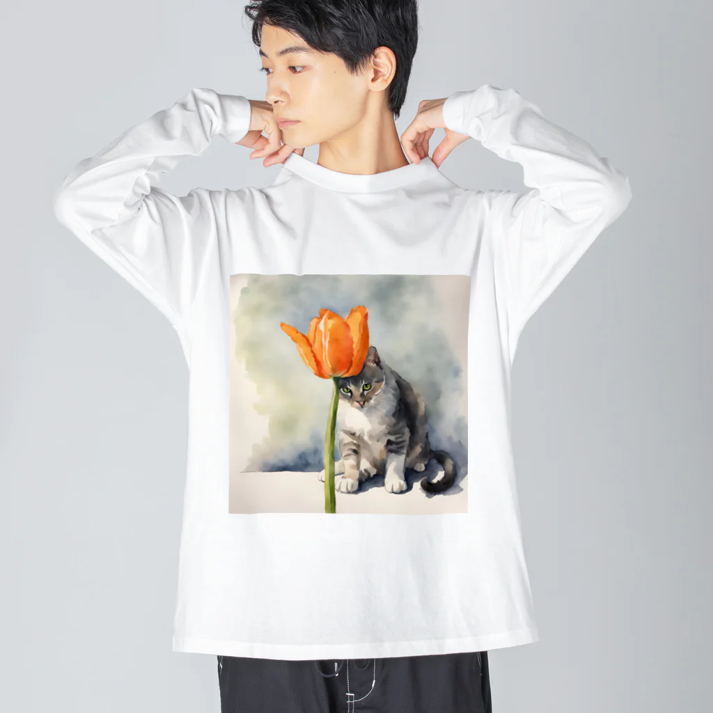 キャツアイのチューリップで反省するネコ Big Long Sleeve T-Shirt