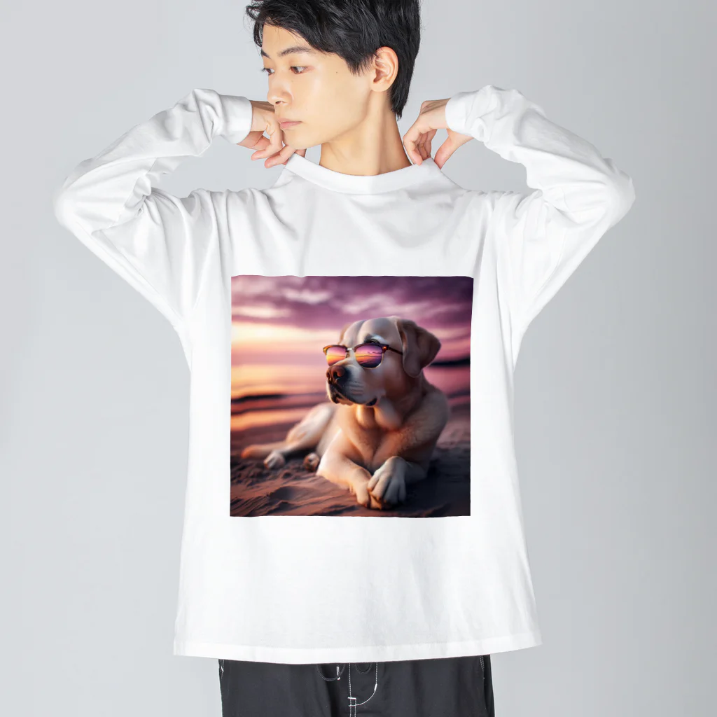 AQUAMETAVERSEのサングラスをかけた、かわいい犬 Marsa 106 Big Long Sleeve T-Shirt