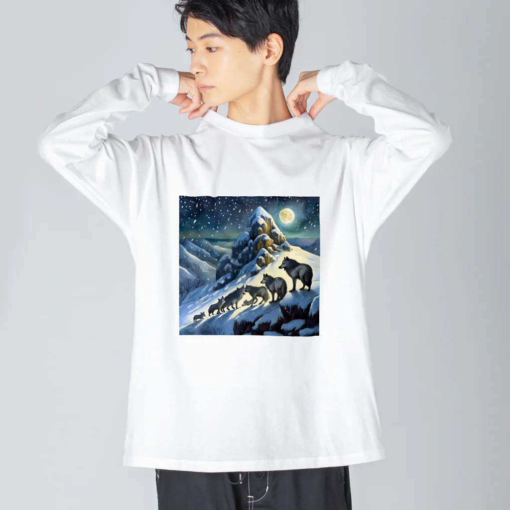 DREAMHOUSEの雪山のオオカミの群れ ビッグシルエットロングスリーブTシャツ