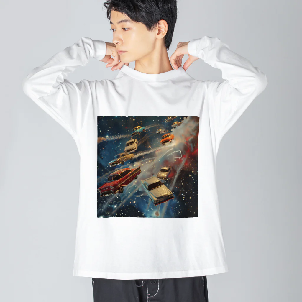 MistyStarkの宇宙を飛び交う車たち ビッグシルエットロングスリーブTシャツ