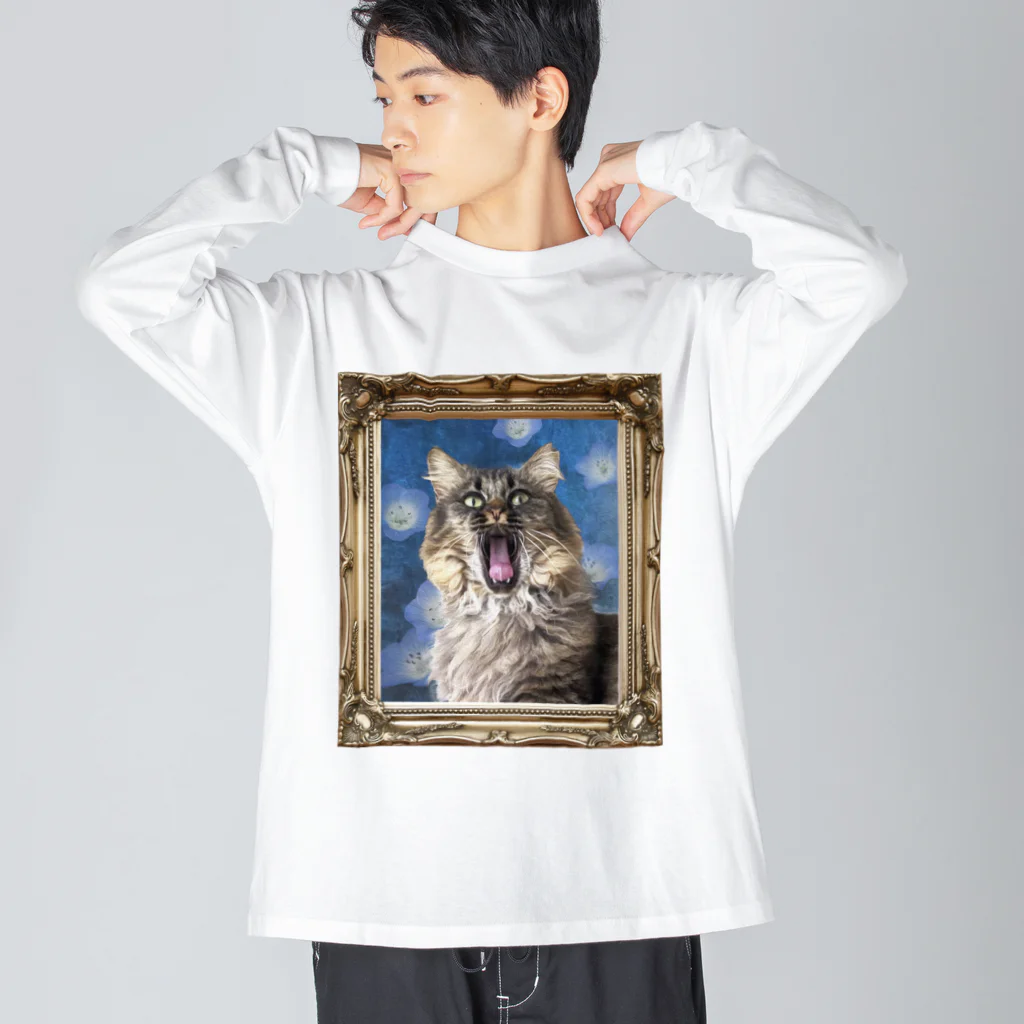 amocomoのBIGあくびにゃんこ ビッグシルエットロングスリーブTシャツ