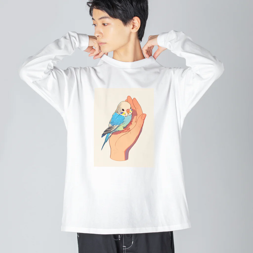 AQUAMETAVERSEの手のひらでおしゃべりセキセイインコの　BLUE PLUM  691 ビッグシルエットロングスリーブTシャツ