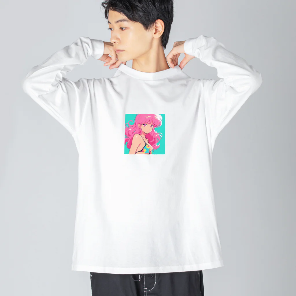 toya-General storeのピンクヘアーレトロガール Big Long Sleeve T-Shirt