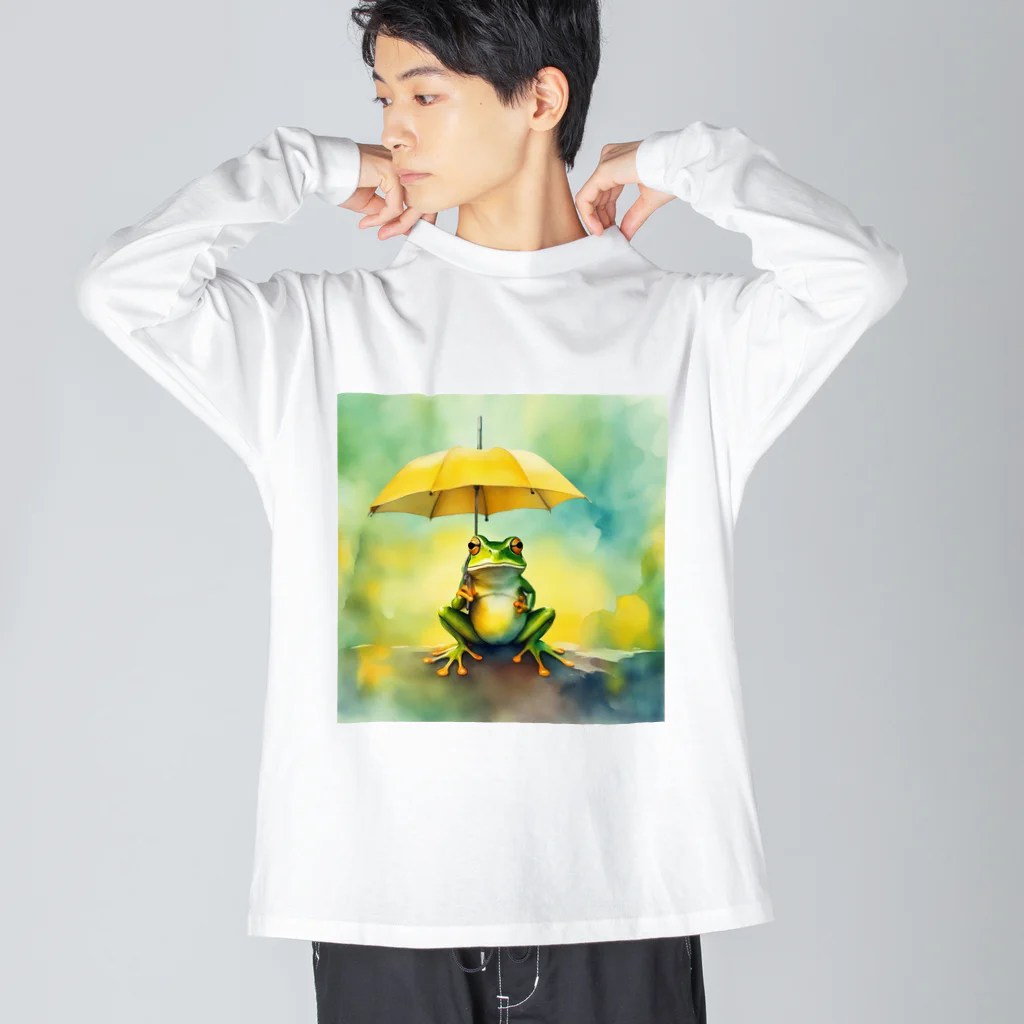 Oimo_shanの雨だねぇ、カエルさん ビッグシルエットロングスリーブTシャツ