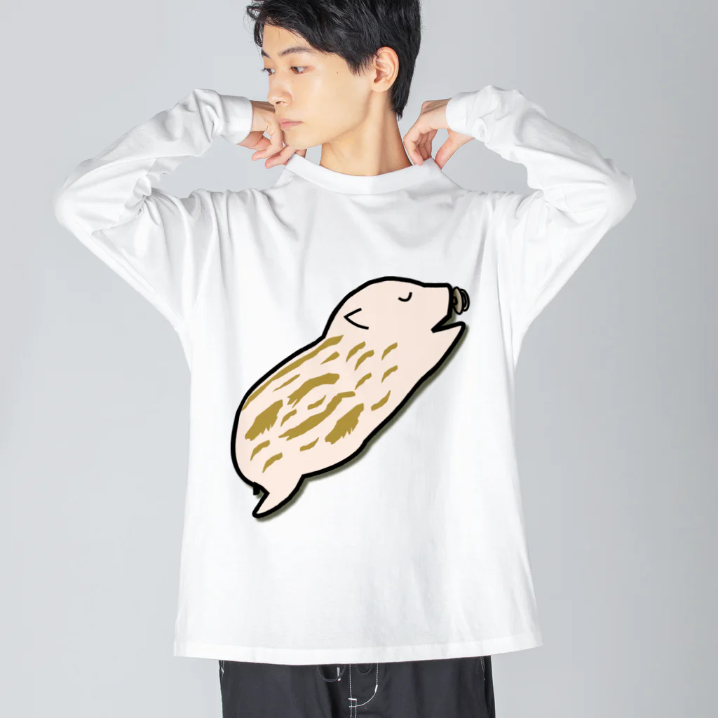 Drecome_Designの【猪の赤ちゃん】眠る瓜坊(うりぼう) ビッグシルエットロングスリーブTシャツ