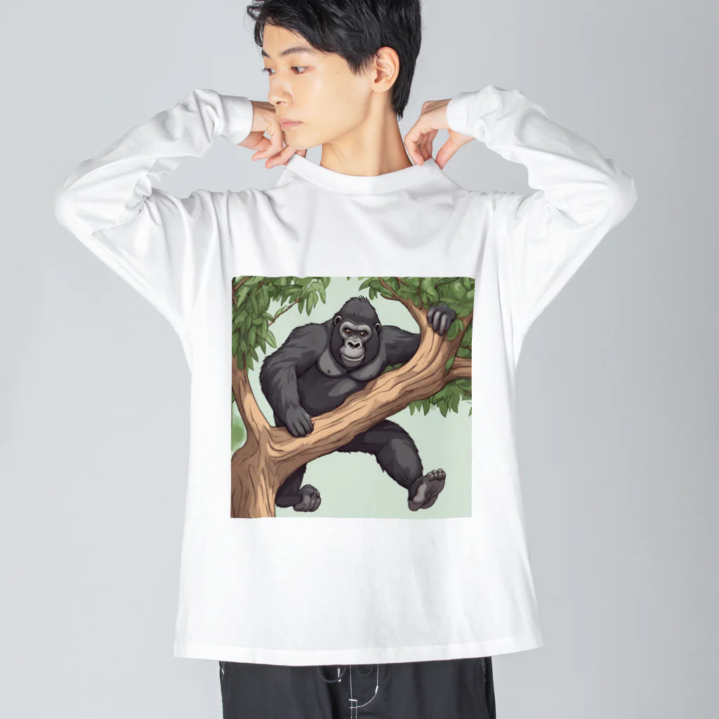 namuhatimanの木を登っているゴリラ ビッグシルエットロングスリーブTシャツ