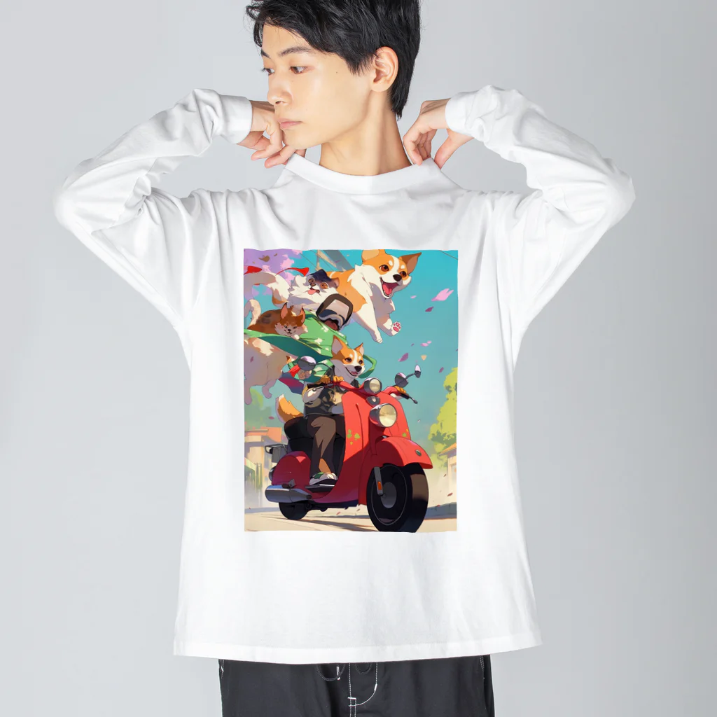 AQUAMETAVERSEのワンちゃん休日を楽しむ　なでしこ1478 ビッグシルエットロングスリーブTシャツ