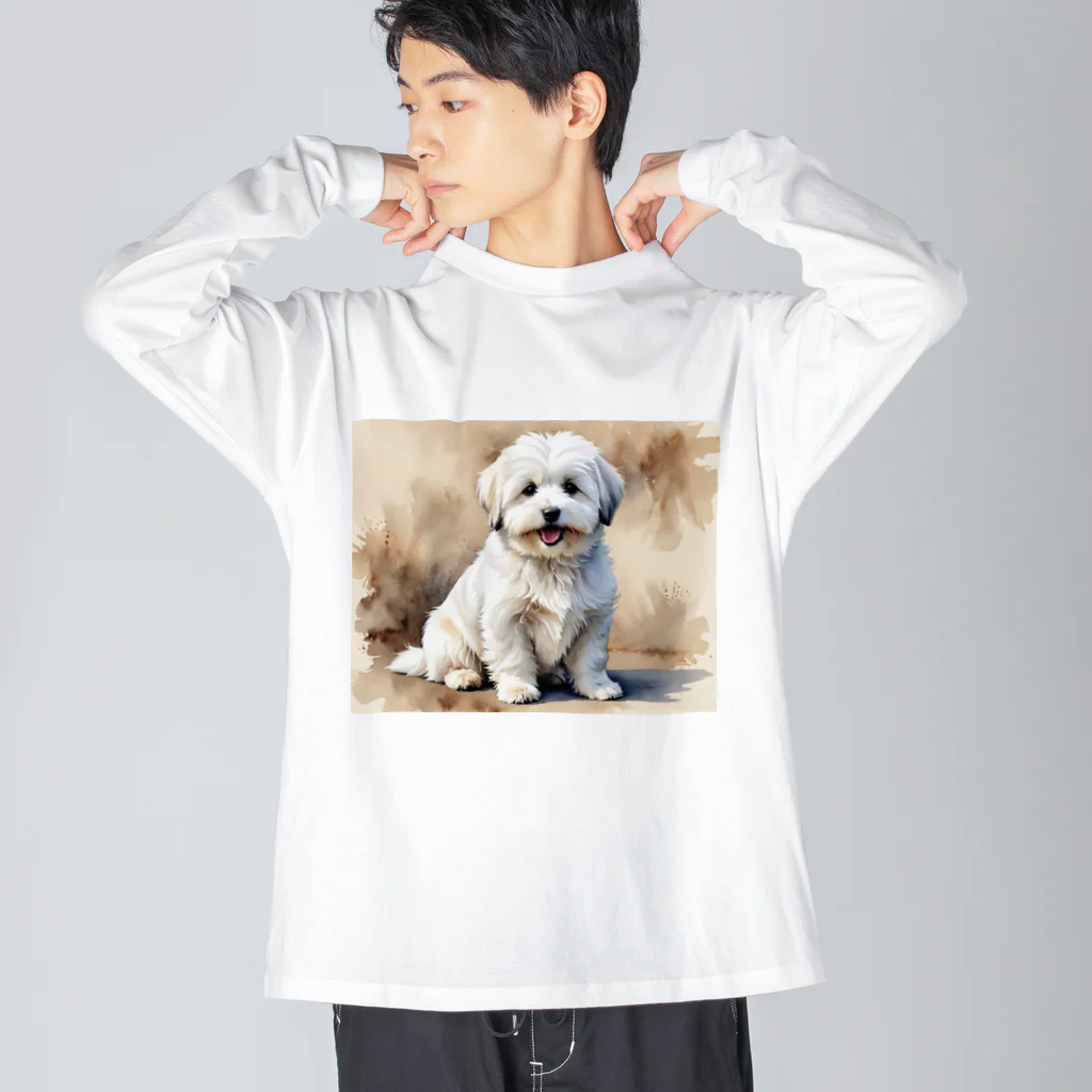 Animal Illustration shopのコトン・ド・テュレアール　Coton de Tulear　水彩画風 ビッグシルエットロングスリーブTシャツ