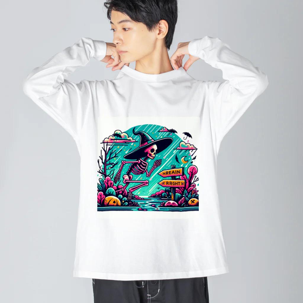 かるるんショップの骸骨紳士シリーズ　雨ニモマケズ、風ニモマケズ ビッグシルエットロングスリーブTシャツ