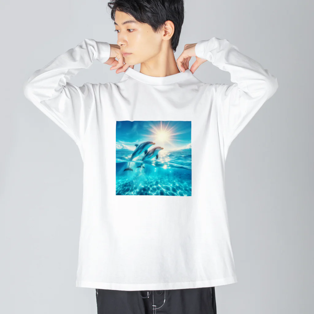 終わらない夢🌈の美しい海とイルカ🐬✨ ビッグシルエットロングスリーブTシャツ