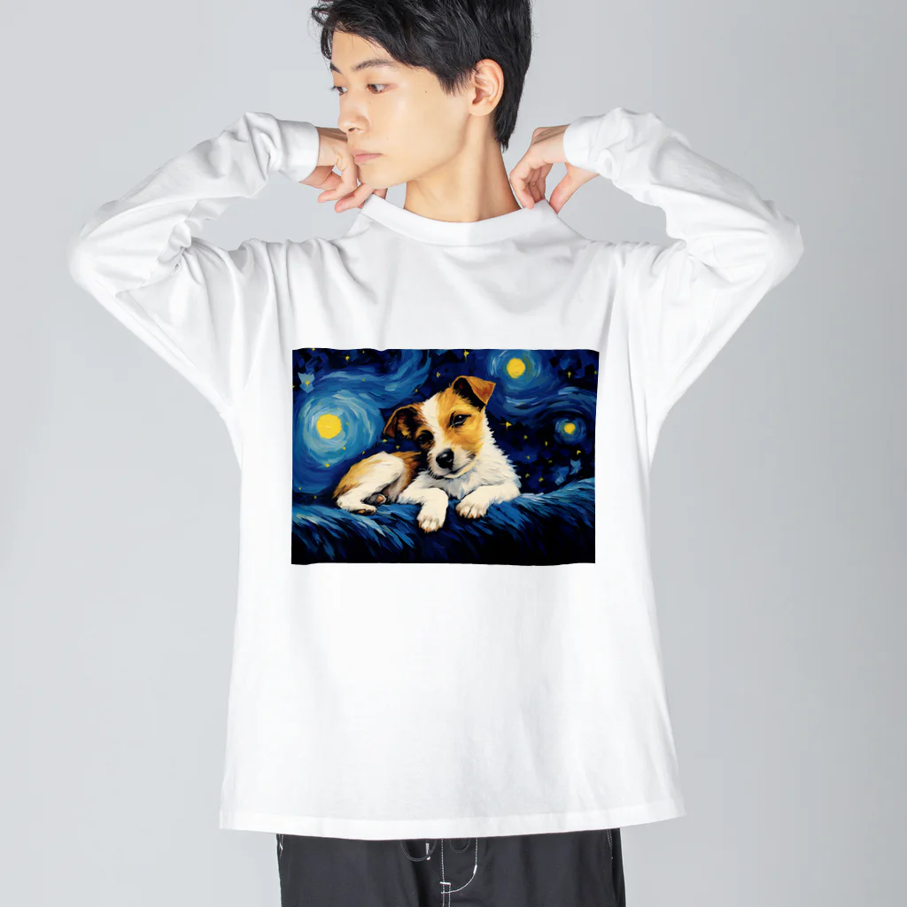 Dog Art Museumの【星降る夜 - ジャックラッセルテリア犬の子犬 No.1】 Big Long Sleeve T-Shirt