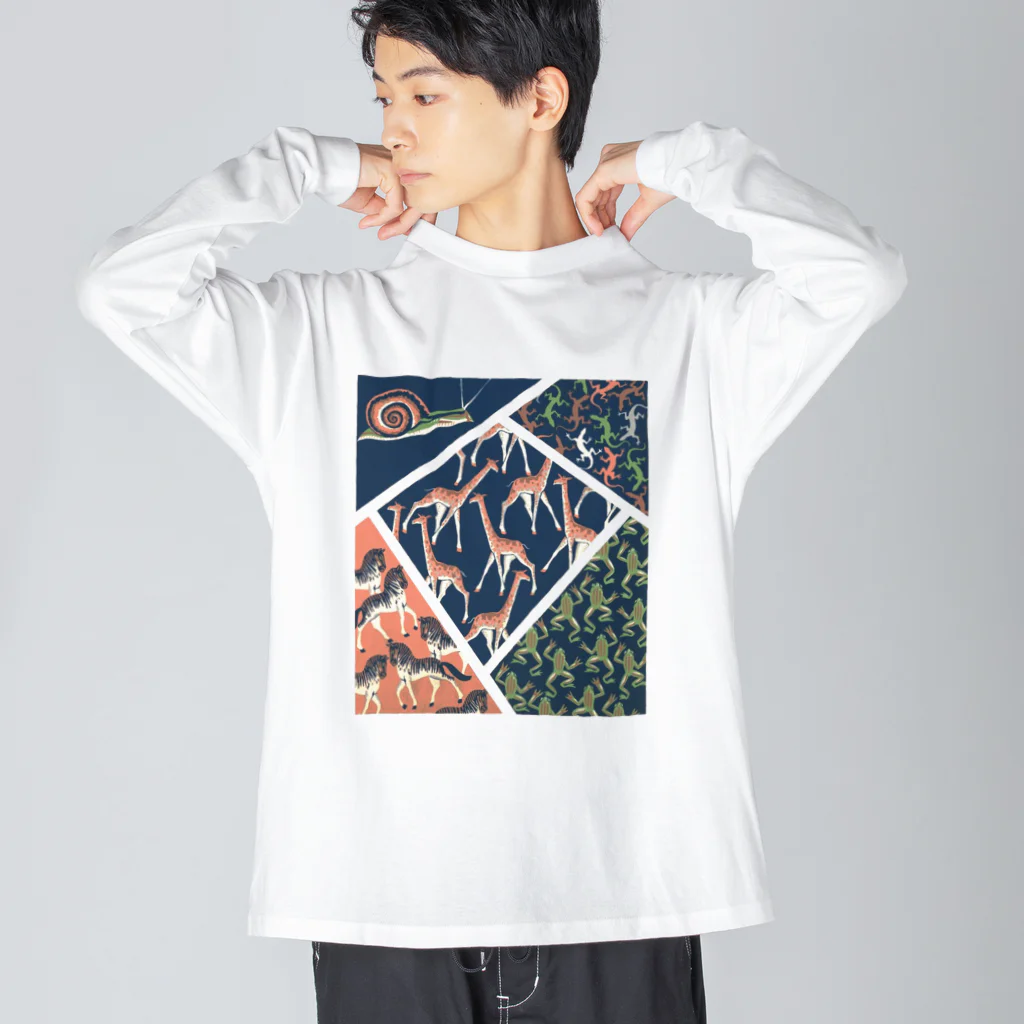 Saza-nami Antique designのとかげ・かえる・かたつむり・きりん ビッグシルエットロングスリーブTシャツ