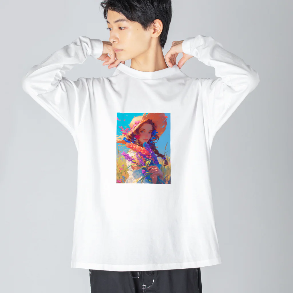 AQUAMETAVERSEのツバの広い帽子と春の花　ラフルール　1859 ビッグシルエットロングスリーブTシャツ