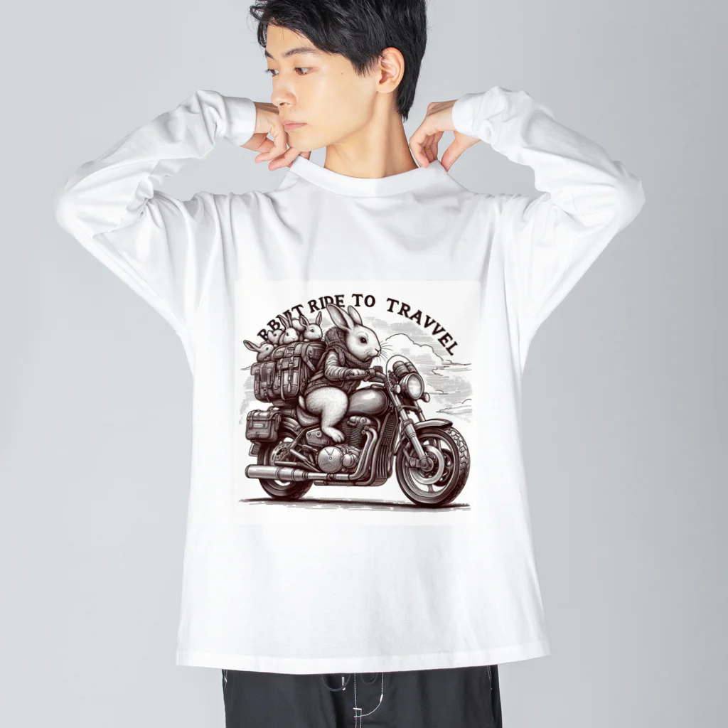 miyasaku102のバイク旅のウサギ ビッグシルエットロングスリーブTシャツ