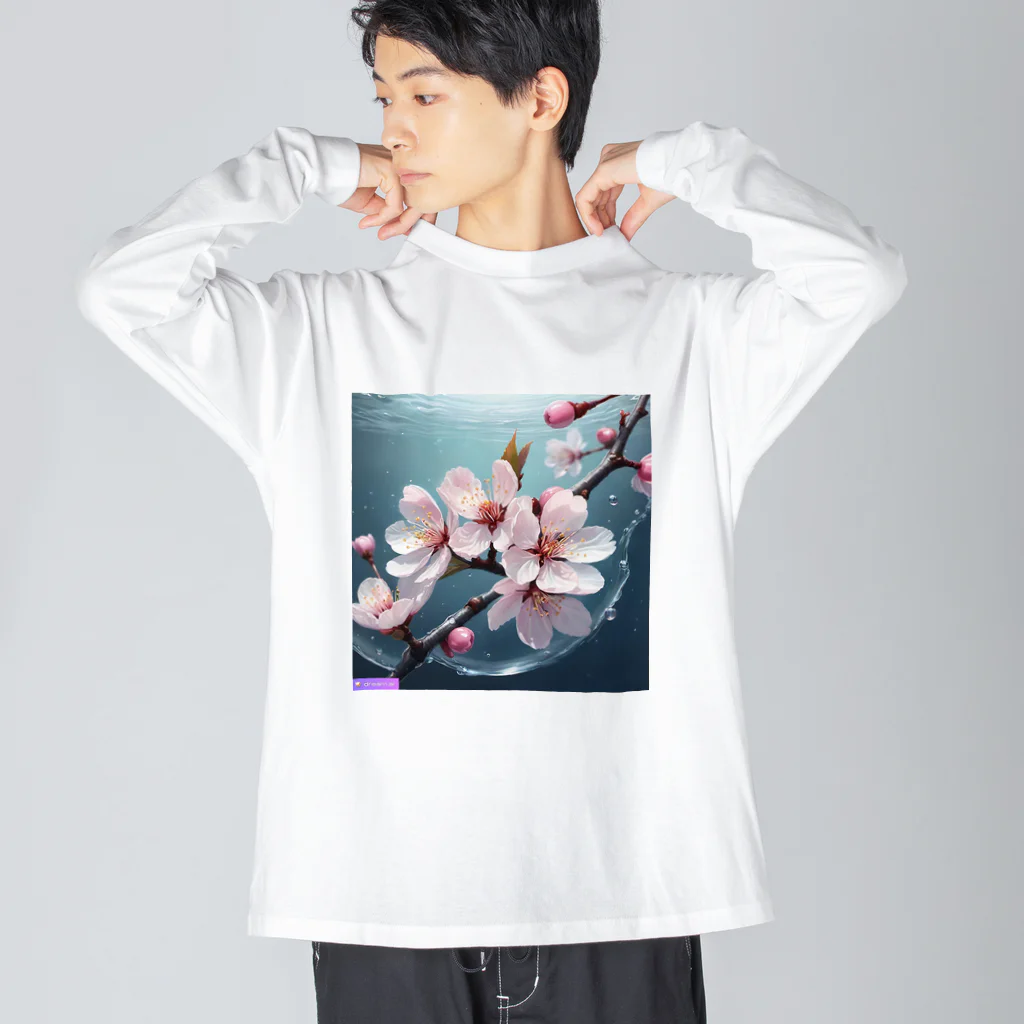 Navel Sky AIの水に咲く桜 ビッグシルエットロングスリーブTシャツ