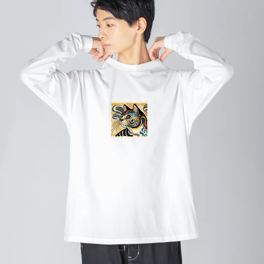 chaochao0701の浮世絵風　猫（顔）"Ukiyo-e Style Cat (Face)"  "浮世绘风格的猫（脸）" Big Long Sleeve T-Shirt