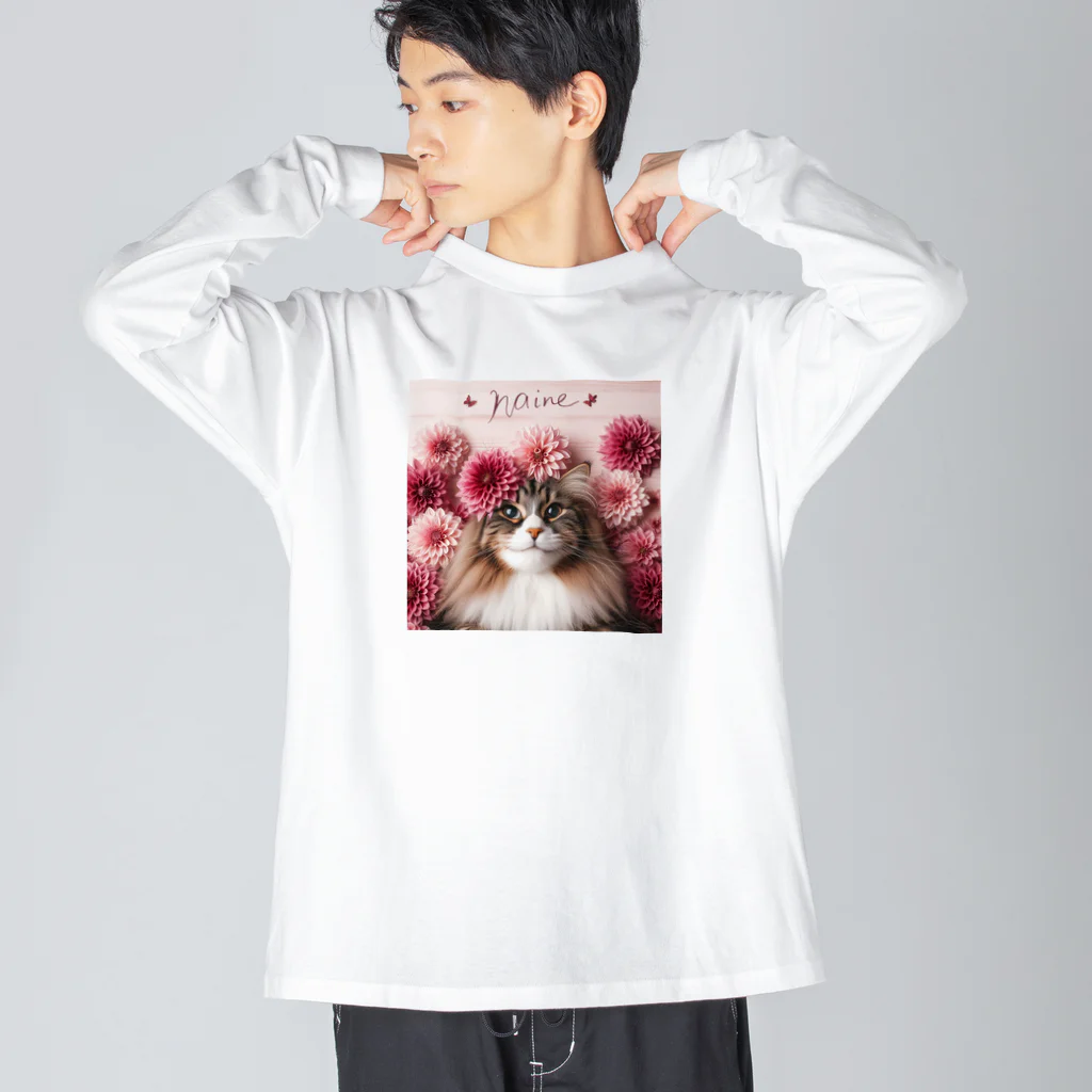 Y m @Y's shopの猫とダリア Big Long Sleeve T-Shirt