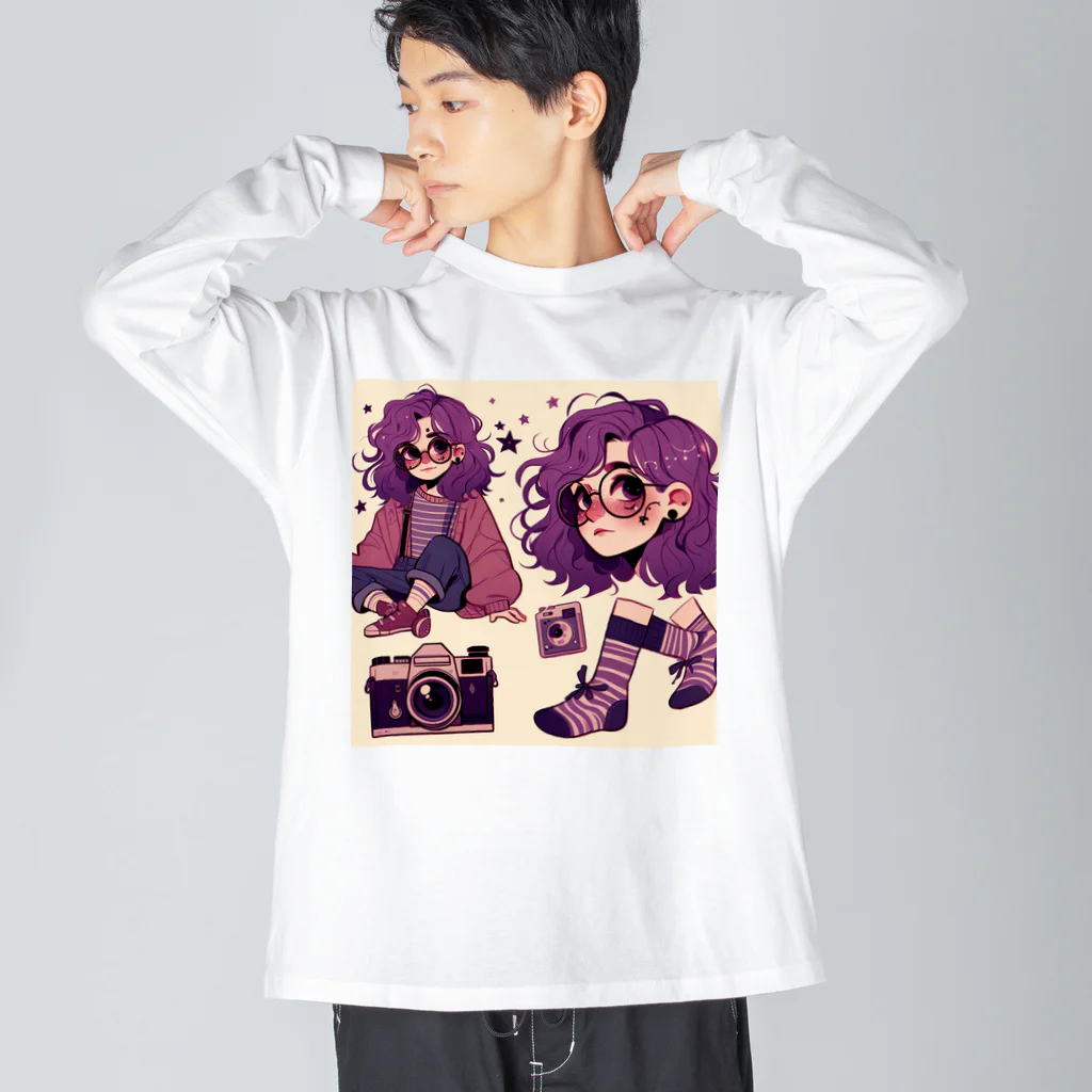 潮風のカメラと少女 ビッグシルエットロングスリーブTシャツ