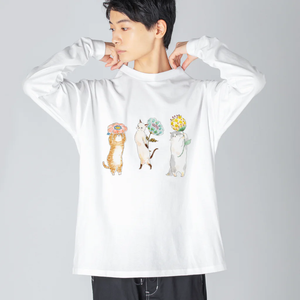 トコロコムギのむずむずお花屋さんにゃんこ ビッグシルエットロングスリーブTシャツ