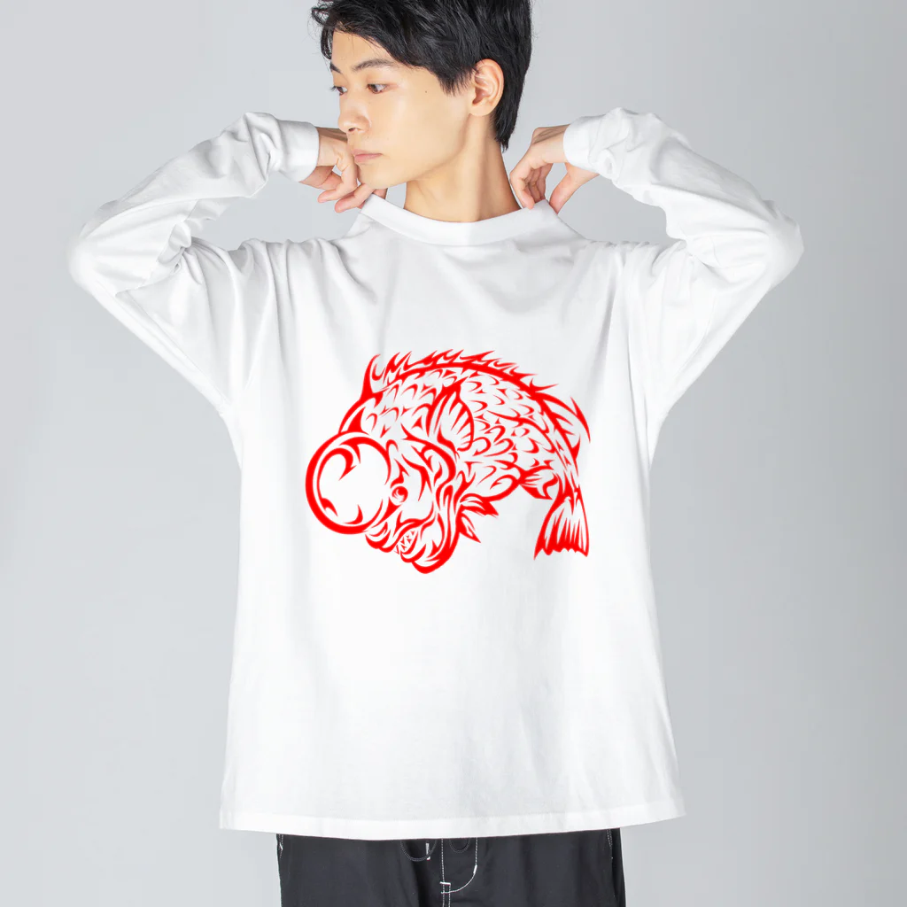 Carnelのコブダイ・寒鯛のトライバルデザイン　赤 Big Long Sleeve T-Shirt