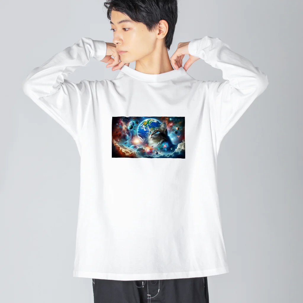 space catの宇宙と一体化猫 ビッグシルエットロングスリーブTシャツ