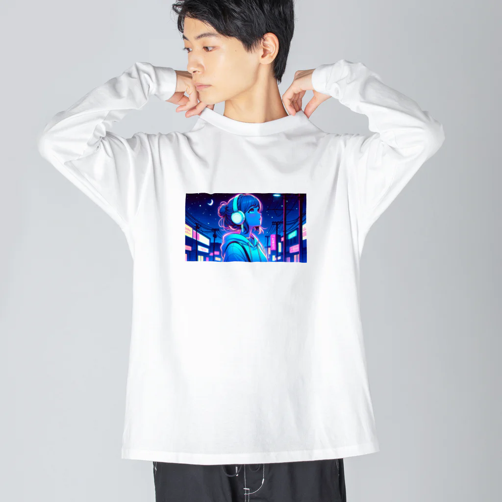 DesignColorsのネオンカラーな夜の少女 Big Long Sleeve T-Shirt