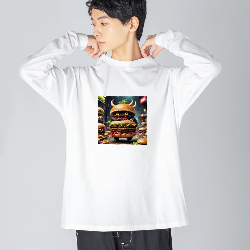 AI妖怪大図鑑のトリプル肉厚ビーフバーガー妖怪　バグドガルド ビッグシルエットロングスリーブTシャツ