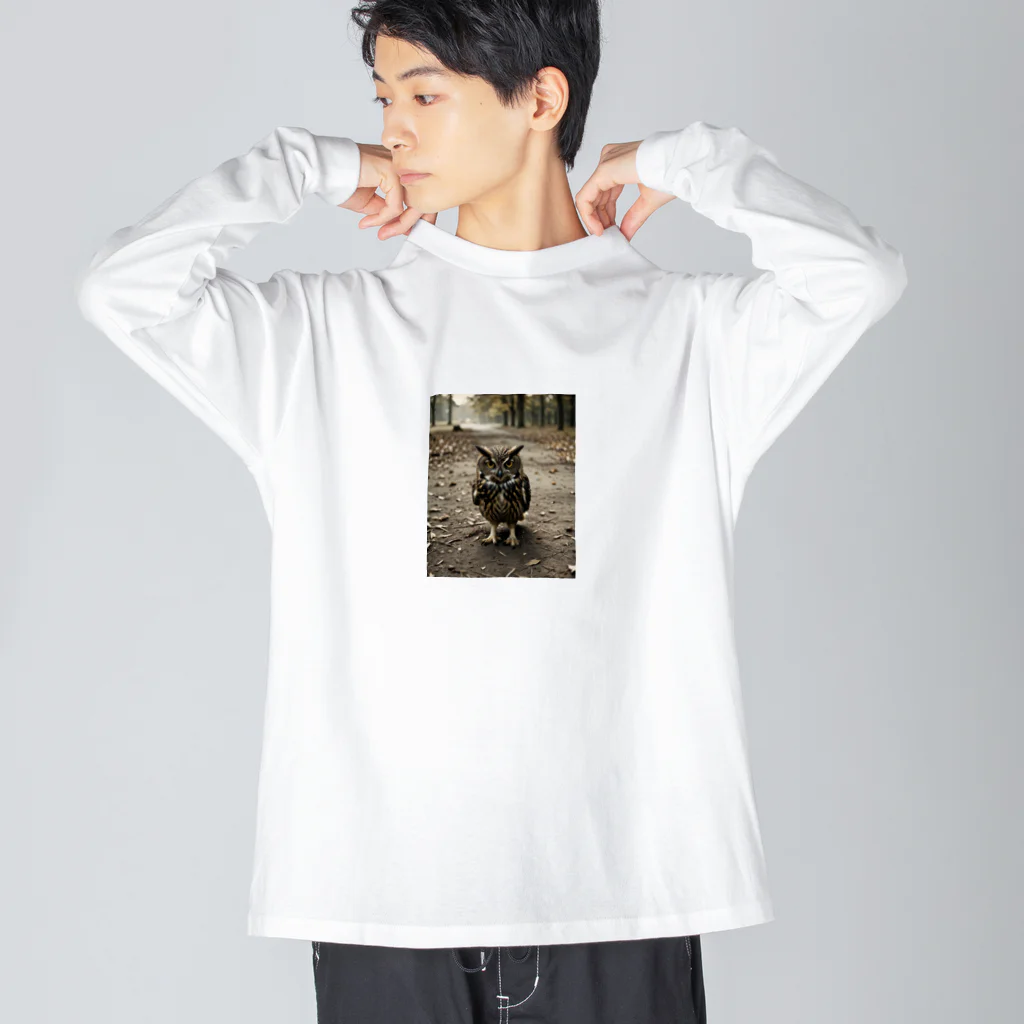 Steampunk Creations屋の地面を歩くフクロウ Big Long Sleeve T-Shirt