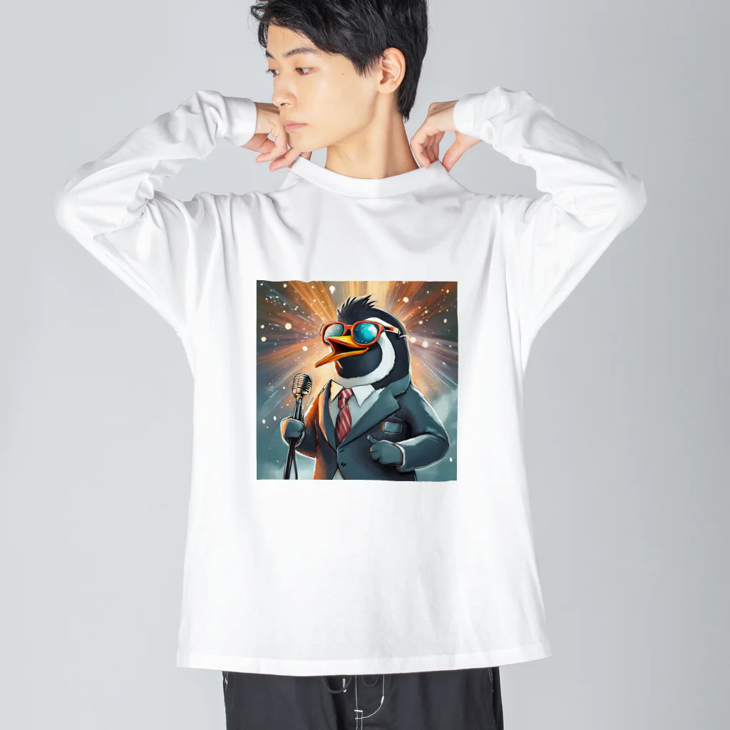 ぱぴぷSHOPのロックスターなペンギン ビッグシルエットロングスリーブTシャツ