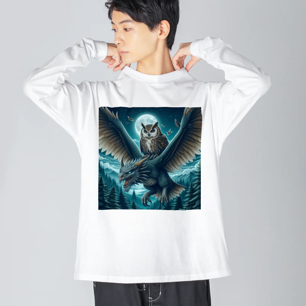 万事屋のフクロウがドラゴンに乗って大冒険中🦉🐉 Big Long Sleeve T-Shirt