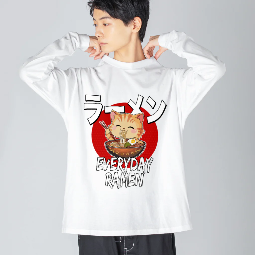 Stylo Tee Shopの毎日ラーメン猫ちゃん ビッグシルエットロングスリーブTシャツ