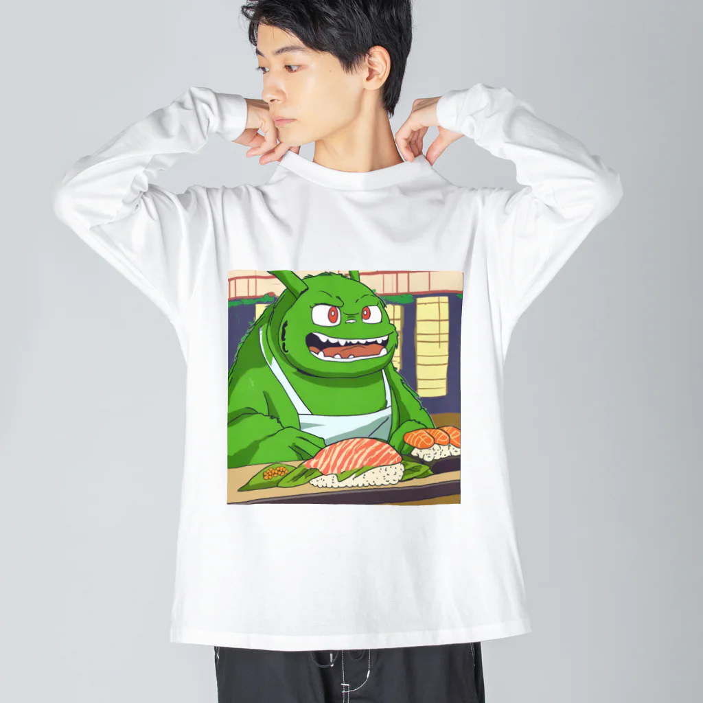 Kyun_uranaiの寿司職人を目指す緑の妖怪 Big Long Sleeve T-Shirt