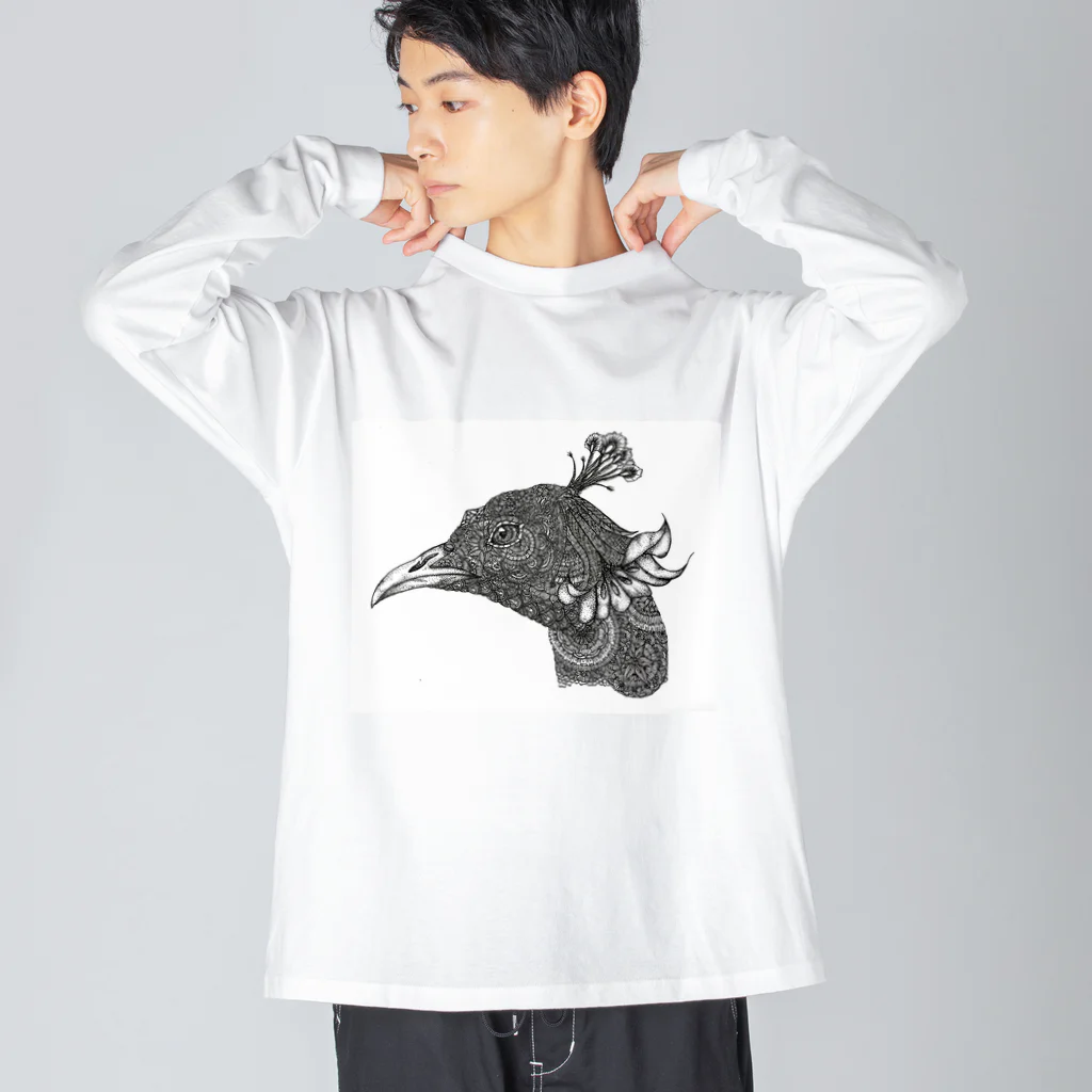 曼荼羅屋のPeacock モノクロームver Big Long Sleeve T-Shirt