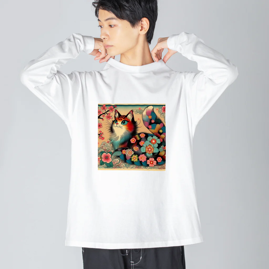 chaochao0701の浮世絵風　カラフル猫「Ukiyo-e-style Colorful Cat」「浮世绘风格的多彩猫」 Big Long Sleeve T-Shirt