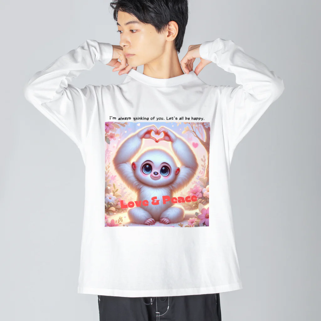 dreamy-designのLOVE&PEACE　シロテナガザルくん ビッグシルエットロングスリーブTシャツ