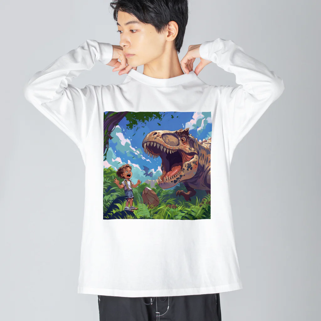 AQUAMETAVERSEの恐竜と少年　なでしこ1478 ビッグシルエットロングスリーブTシャツ