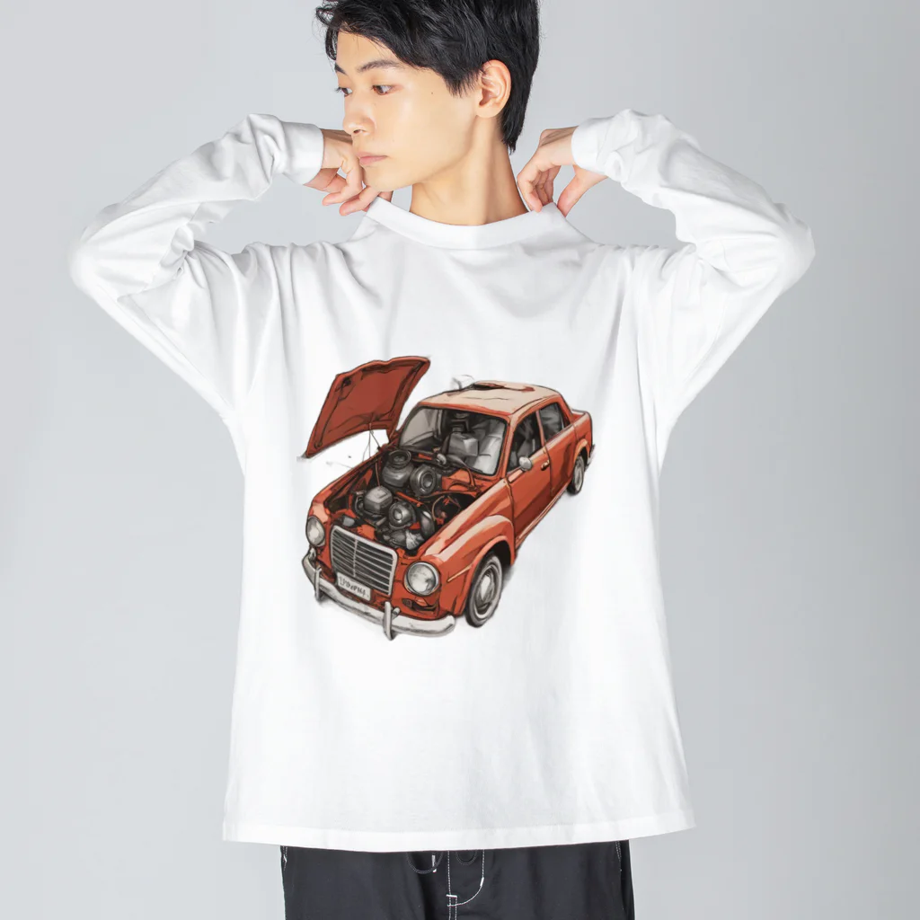 River book designのスポーティな赤い車がセンターに駐車。 ビッグシルエットロングスリーブTシャツ