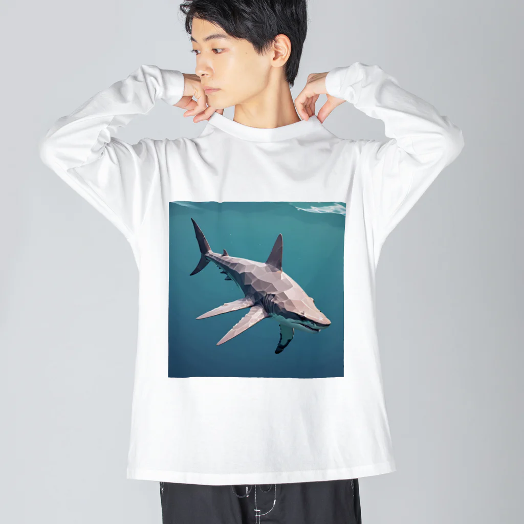 asuto_20のローポリ風ハンマーヘッドシャーク ビッグシルエットロングスリーブTシャツ