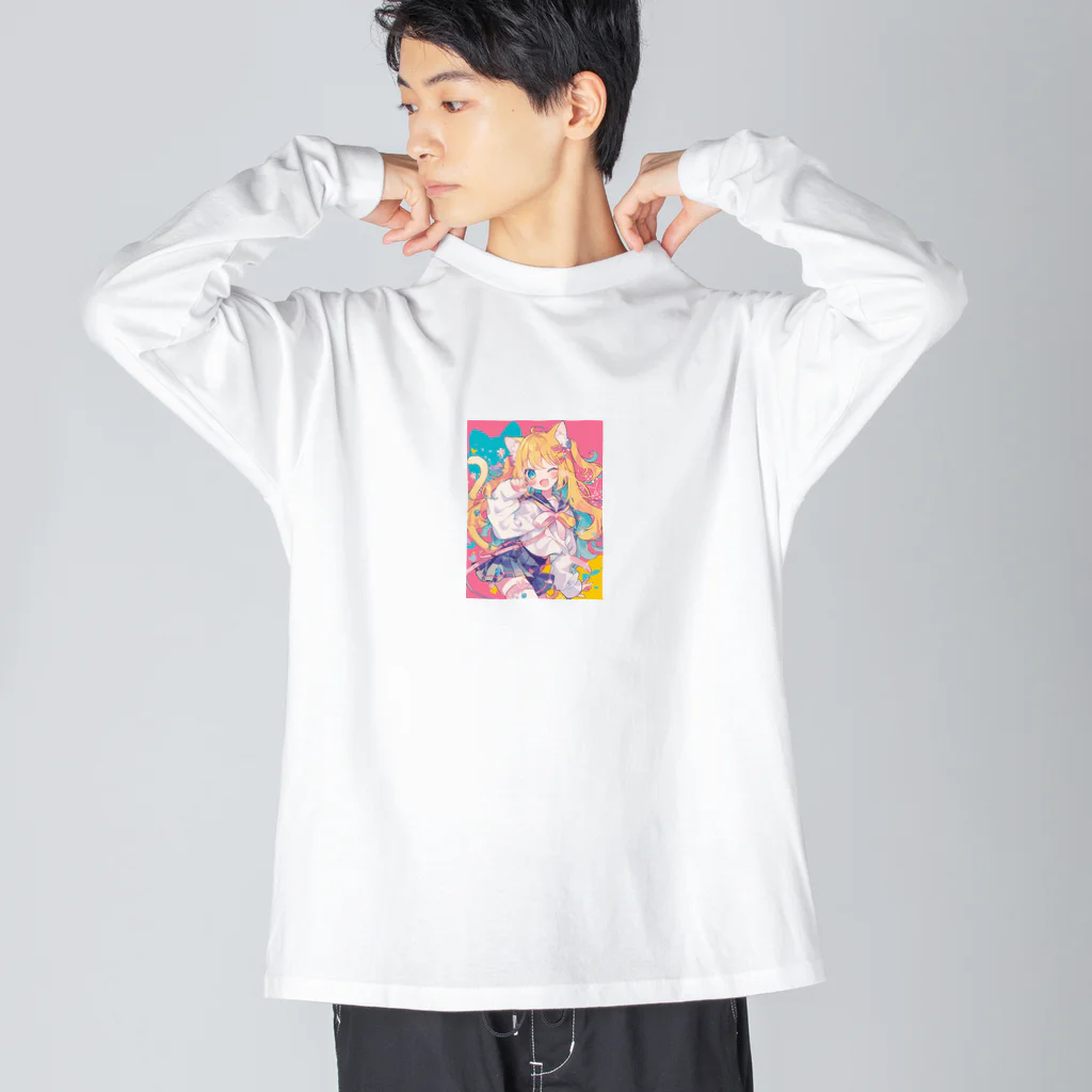 no_mi_Ke08のカラフルな猫耳の女の子のキャラクター Big Long Sleeve T-Shirt