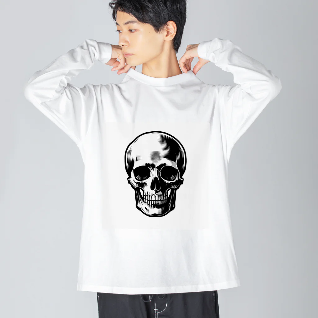 髑髏と骨のシンプルスカル ビッグシルエットロングスリーブTシャツ