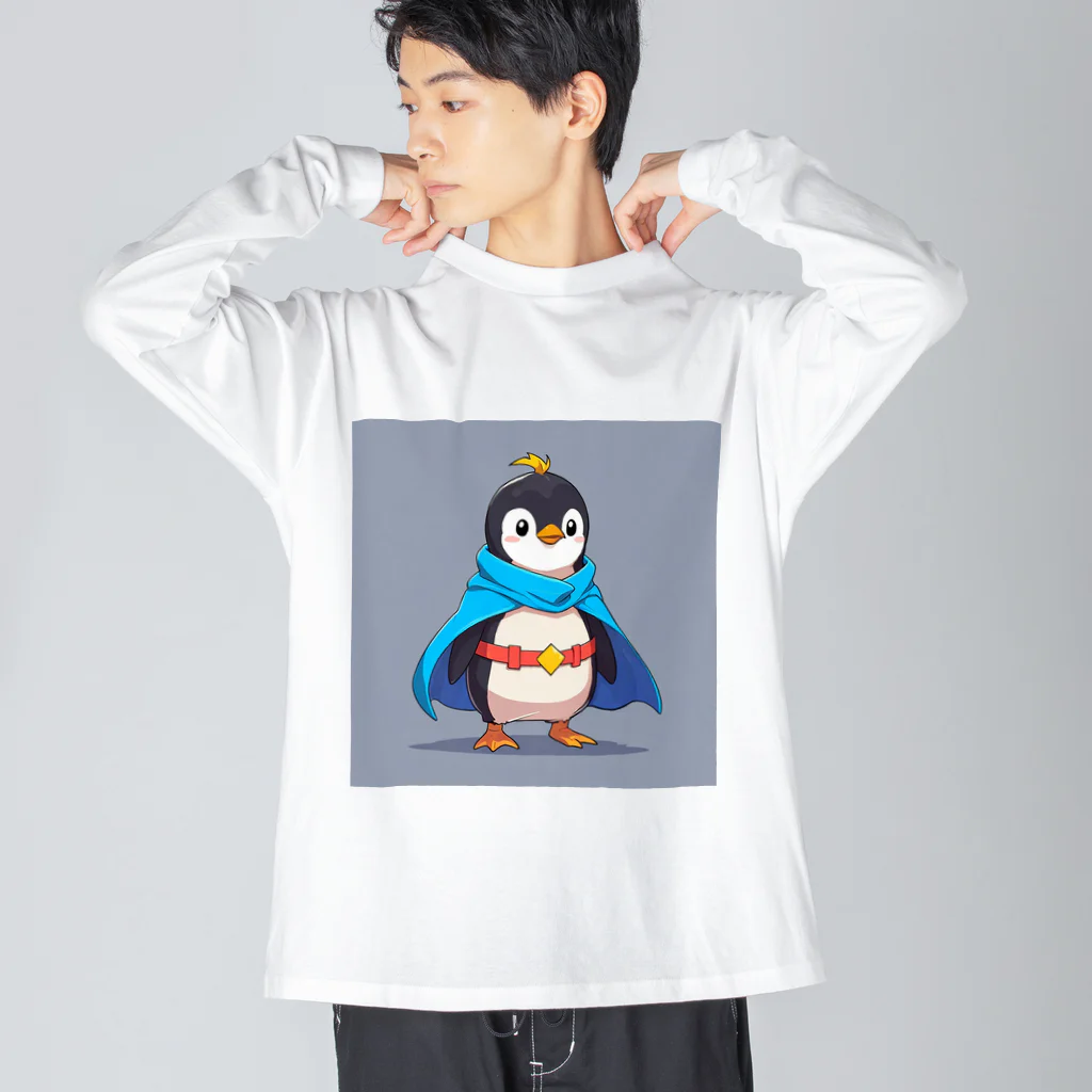 ganeshaのスーパーヒーローのマントを着たかわいいペンギン ビッグシルエットロングスリーブTシャツ