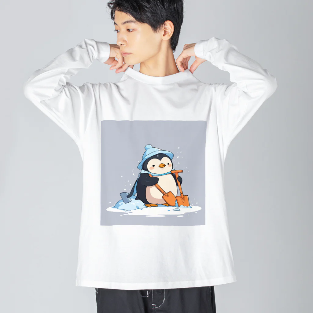 ganeshaのかわいいペンギンとおもちゃのシャベル ビッグシルエットロングスリーブTシャツ