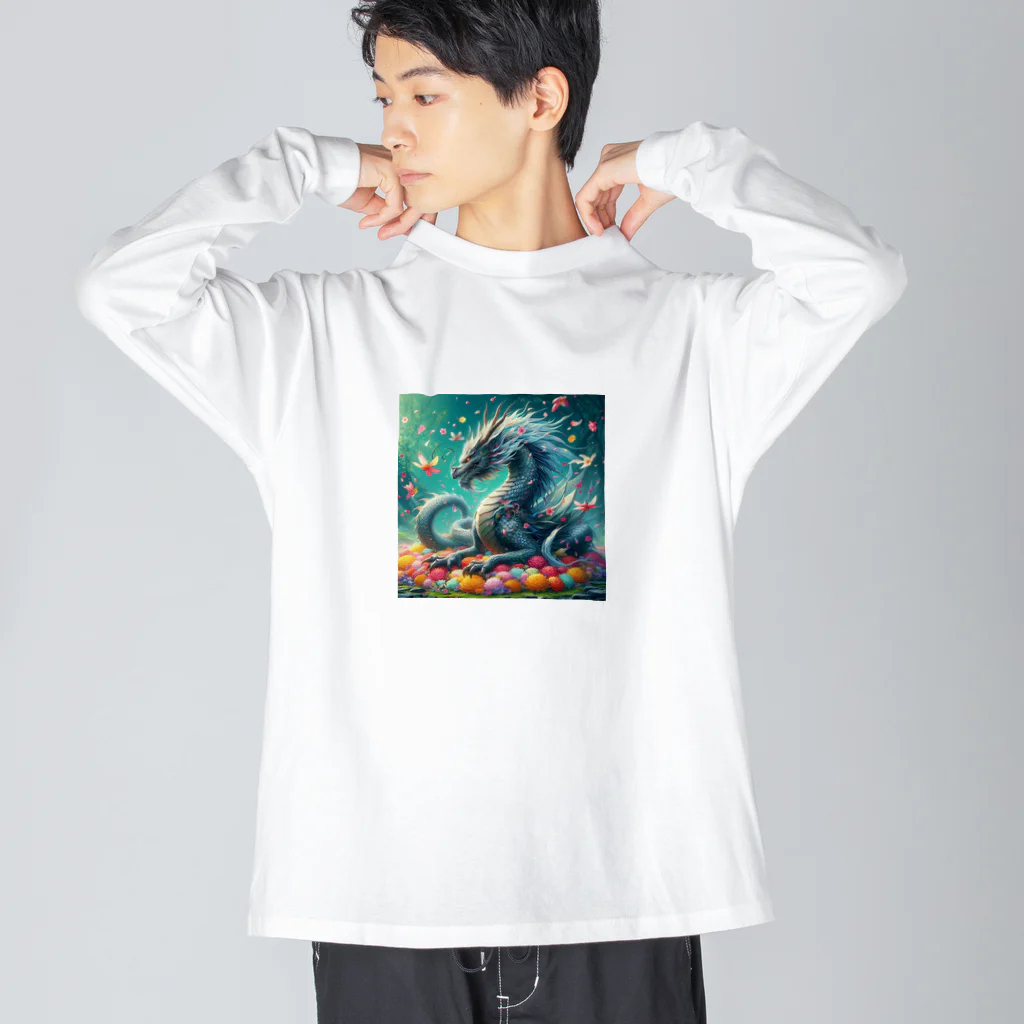 nico251の鮮やかの花々とドラゴン ビッグシルエットロングスリーブTシャツ